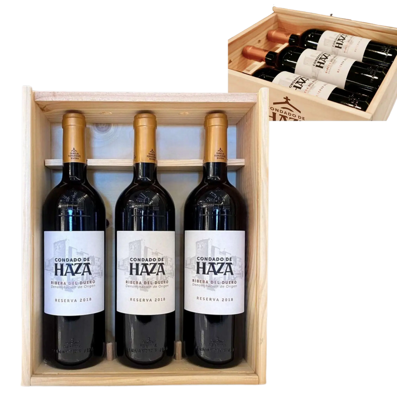 3 Bottle Wooden Gift Box of 2019 Condado de Haza Reserva Wine Republic - Enoteca and Wine Merchant